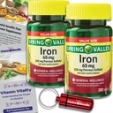 Spring Valley Iron 65 mg Tablets Ferrous Sulfate Value Size 200 Ct 2 Pk (400 Total) + Vitamin Vitality & Pill Container (4 Items)!