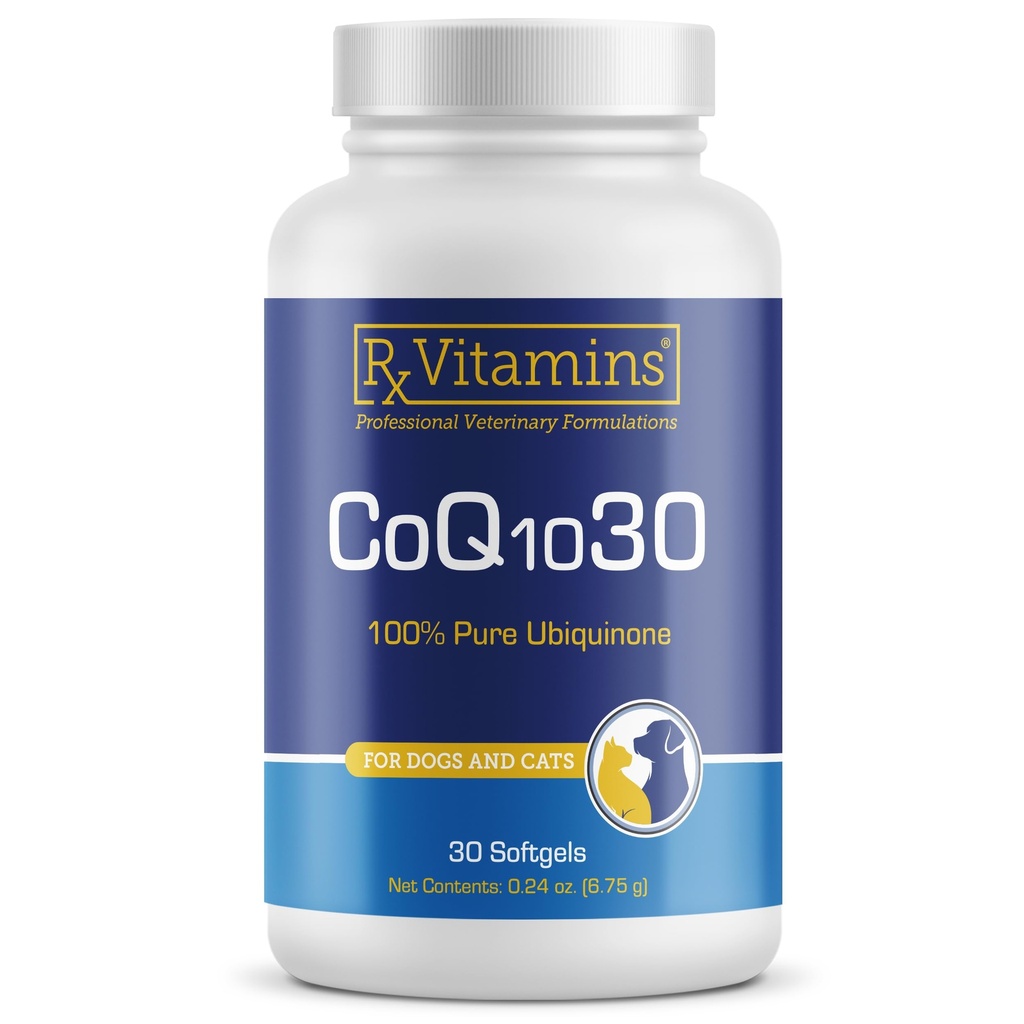 Rx Vitamins CoQ1030 - Coenzyme Q10 for Dogs & Cats - 100% Pure Ubiquinone Cat & Dog Heart Supplements - Promotes Cardiovascular Function and Antioxidant Support - 30 softgels
