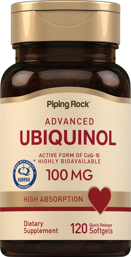 Piping Rock Ubiquinol 100mg | 60 Softgels | Active Form of CoQ10 | High Absorption Supplement | Non-GMO, Gluten Free