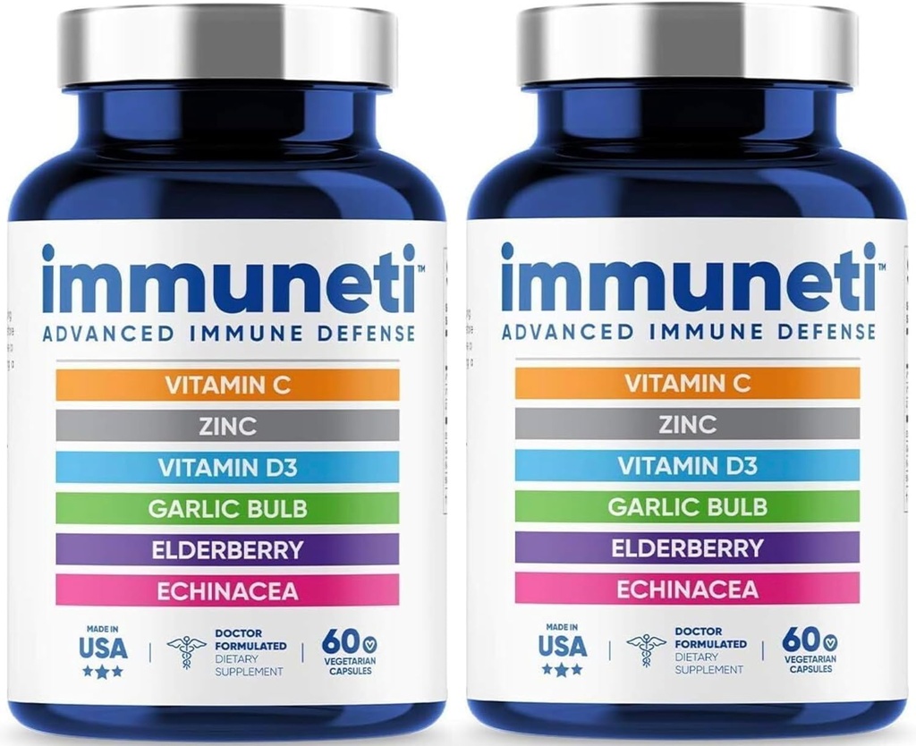 Immuneti - Advanced Immune Defense, 6-in-1 Powerful Band of ויטמין C, ויטמין D3, Zinc, Elderberries, Garlic Bulb, Echinacea - 2 Pack - תמיכה כללית בריאות