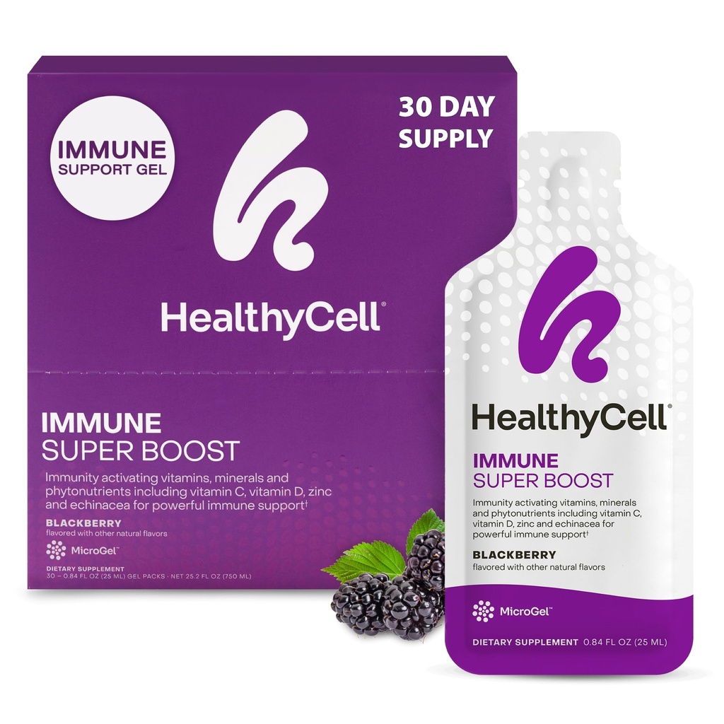 Healthycell Immune Super Boost Daily Liquid Supplement - 14 Gel Packs | Immune Support Supplement for Adults with Echinacea, Elderberry, Vitamin C, Vitamin D, Calcium & Zinc