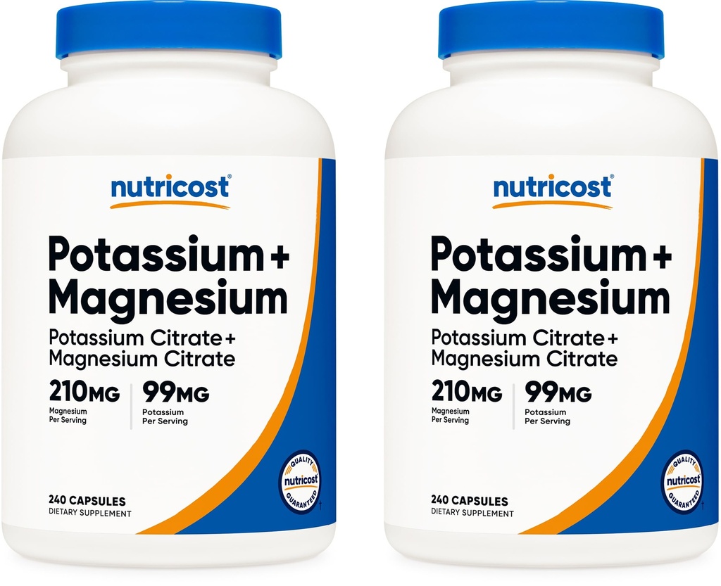 Nutricost Potassium (99 mg) Magnesium (210 mg) Citrates, 240 Capsules - Non-GMO, Gluten Free (Pack of 2)