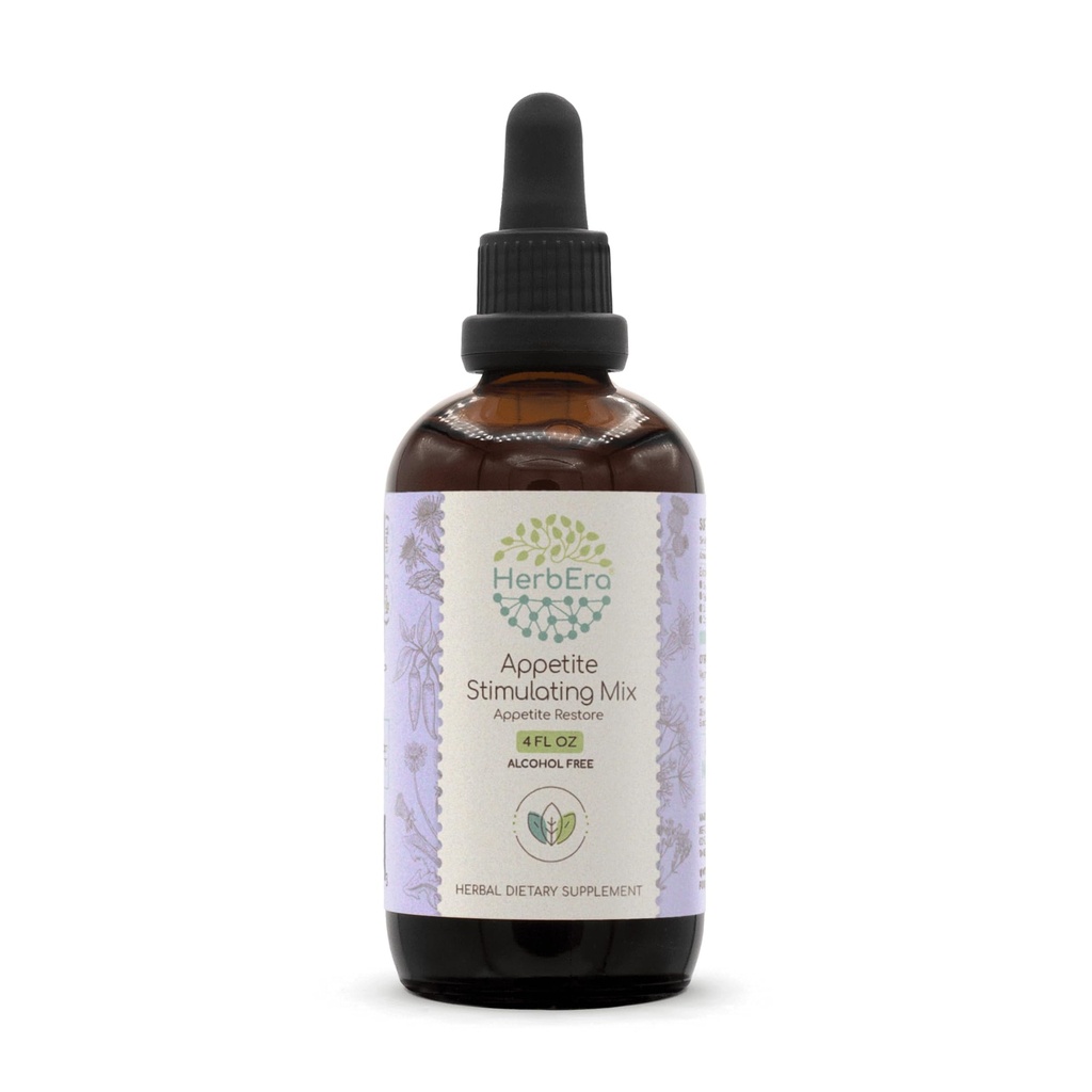 HerbEra Appetite Stimulating Mix B120 Alcohol-Free Extract Concentrated Liquid Drops Natural Burdock Root, Centaury Herb, Fennel, Cayenne Pepper, Dandelion, Blessed Thistle, Appetite Restore 4 Fl Oz