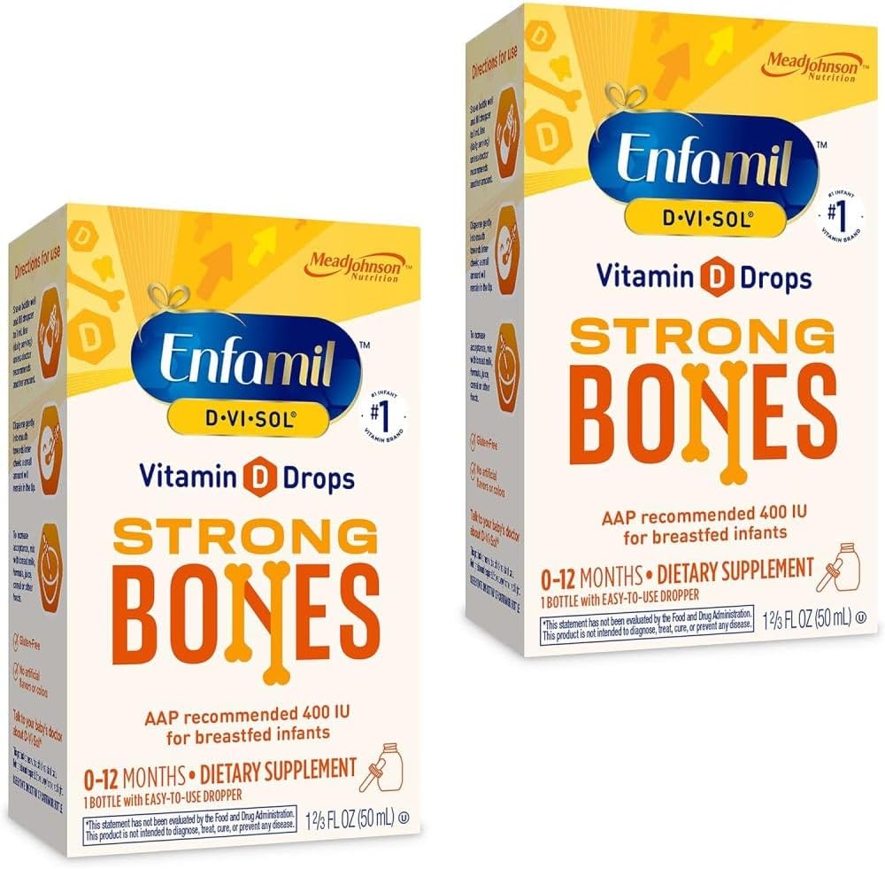 Enfamilil Baby Vitamin D- Vi- Sol Liquid Vitamin D Drops, Support Strong Teeth & Bone Development, 50mL Bottle (Pack of 2)