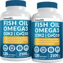 5-in-1 Fish Oil Omega 3 Supplements (2100mg) - Fish Oil with Vitamins D3 & K2 and CoQ10 - EPA DHA Omega 3 Supplement - Lemon Flavored Fatty Acid Supplements, Pack of 2