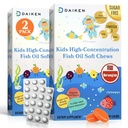 DAIKEN High Concentration Kids Fish Oil Omega-3 Gummies, No Sugar Added, Individually Wrapped, 300 mg DHA & EPA with Vitamin D3 for Kid, 30 Count, Tropical Fruit Flavor, Norwegian Sourced (Pack of 2)