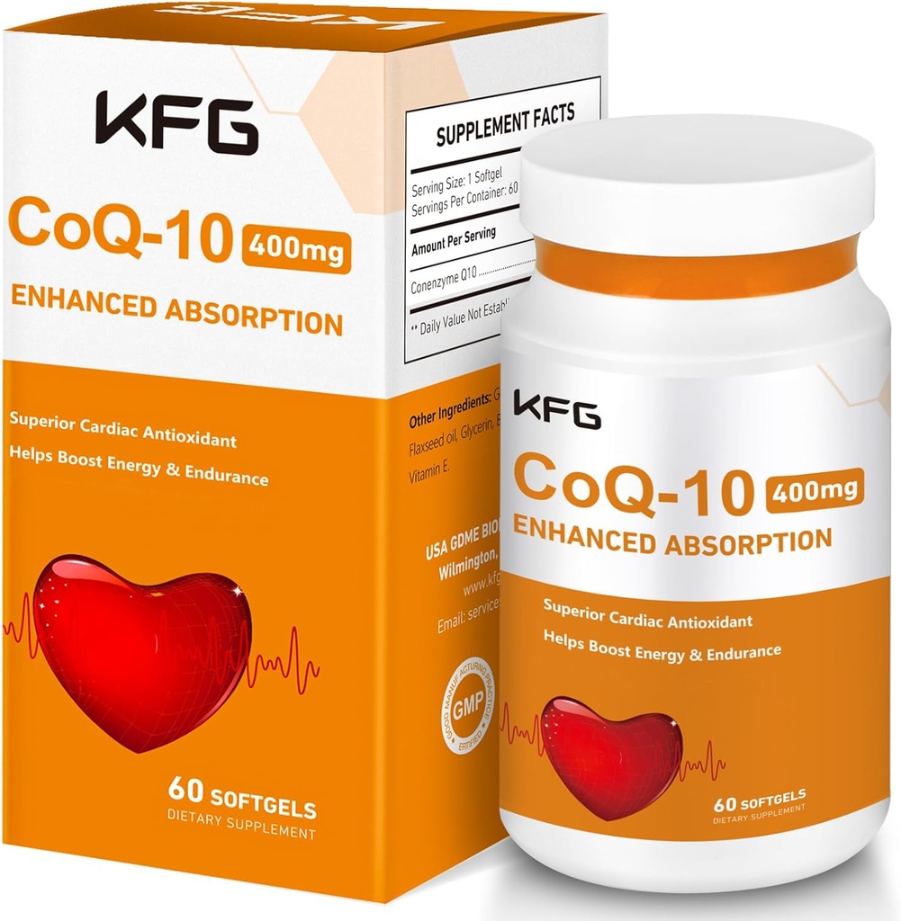 KFG CoQ10 400mg Softgels, Coenzyme Q10-lisät Tuki Heart Health, Cardiovascular Health, Immuno System & Cellular Energy Production, Gluteeniton