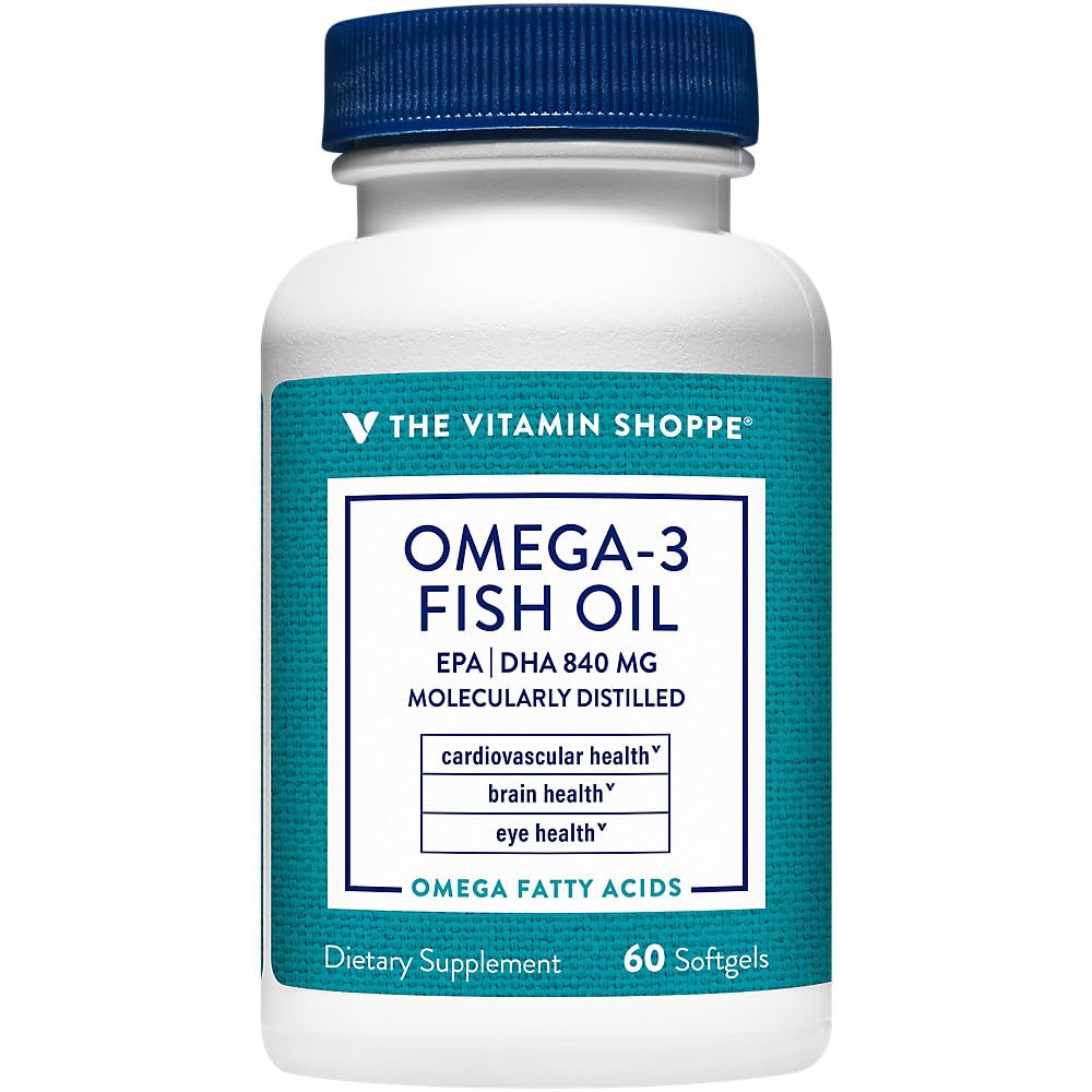 The Vitamin Shoppe Omega 3 Fish Oil 1100 mg EPA & DHA Softgels, Unflavored Fish Oil Supplement for Men and Women, Gluten Free, Dairy Free, 60 Softgels