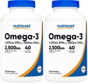 Nutricost Omega 3 Fish Oil - 2500MG, 120 Softgels (40 Serv) - Fish Oil, Wild Caught! 1200mg EPA 850mg DHA - Non-GMO, Gluten Free (Pack of 2)