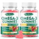 2 Pack Omega-3 Gummies 1000mg, Omega 3 Fish Oil Alternative for Adults, Algae-Based DHA 600mg & EPA 300mg + Vitamins A, C, E, Zinc, Supports Overall Wellness, Raspberry Flavor, 120 Count