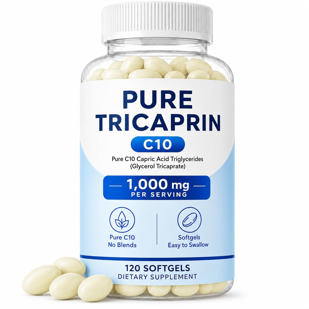 100% Pure Tricaprin Supplement for Heart C10 MCT Oil, Heart & Cellular Energy Support, 120 Softgels