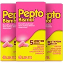 Pepto Bismol Caplets for Nausea, Heartburn, Indigestion, Upset Stomach, and Diarrhea, 5 Symptom Fast Relief in a Convenient Form, 120 Total (3 Packs of 40)