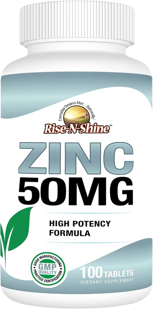 Rise-N-Shine 50 Mg Zink Supplements - Immun Support Supplement - High Potency Antioxidant - 100 Day Supply (100 tabletter)