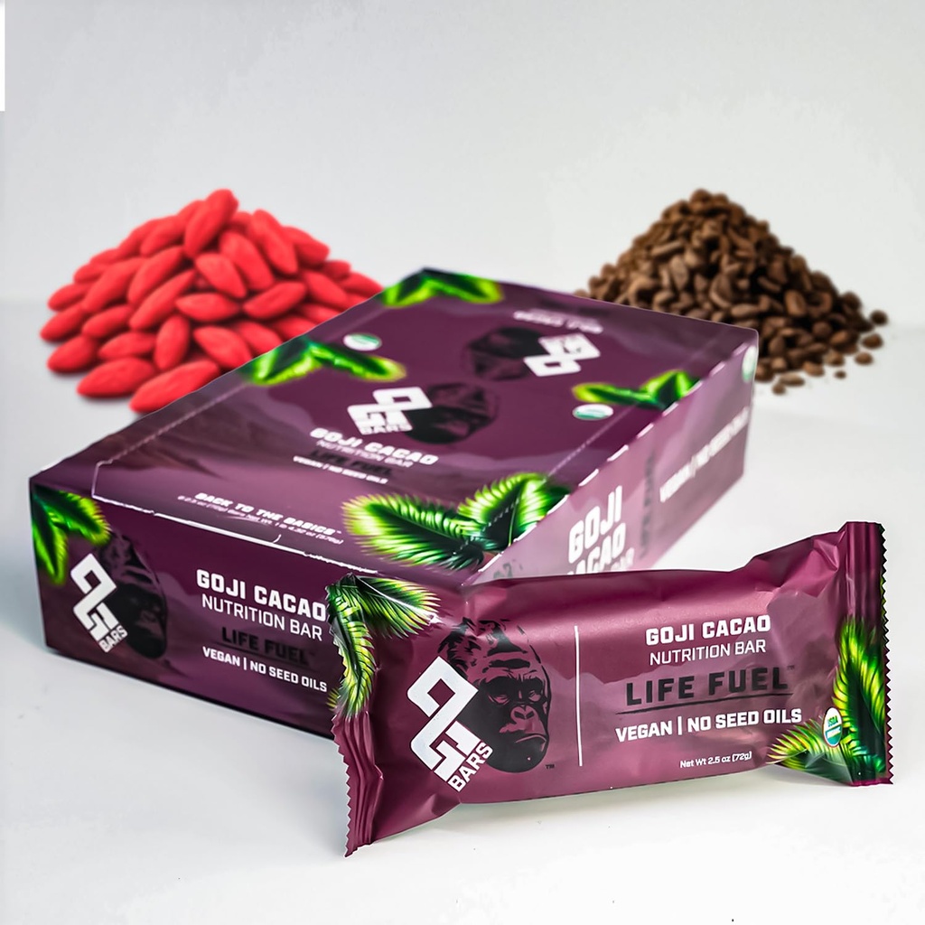 OG Bars | Organic Plant Protein Bar (GOJI CACAO, 8 Count) | No Seed Oils, Soy Free, Stevia Free, No Sugar Alcohols – 15g Complete Protein, USDA Organic, Vegan, Gluten Free