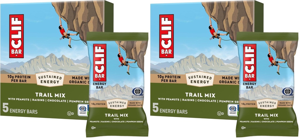 CLIF BAR - Energy Protein Bars - Trail Mix - Made with Organic Oats - Energy Bars - Non-GMO - (10 Pack)