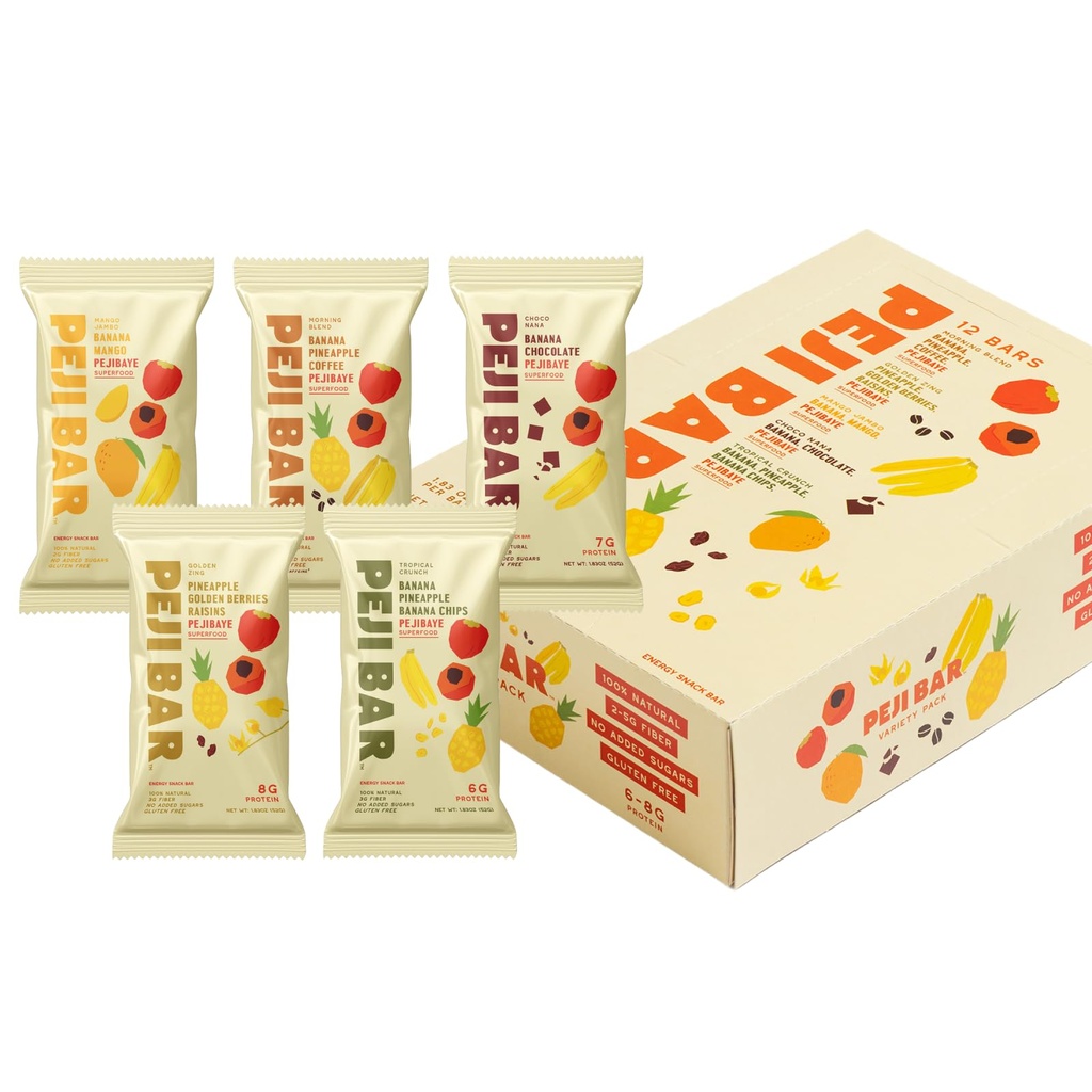 PEJI BAR Superfood Energy Bars | Variety Pack | Gluten Free, 6-8g Protein, Fiber, Whole Ingredients, No Sugar Added | Adventure Ready Snack, 12 Count