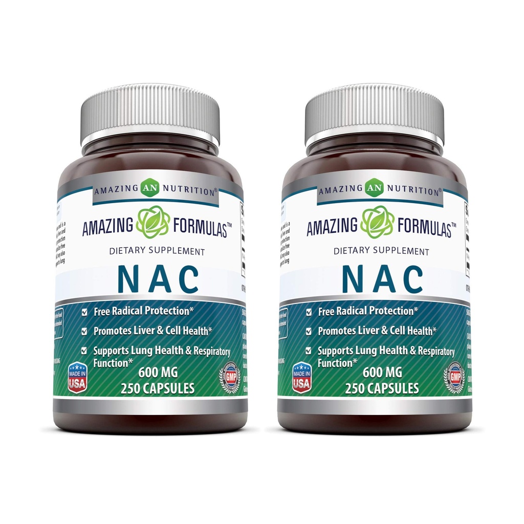 Amazing Formulas NAC 600 Mg | N-Acetyl Cysteine Supplement | Capsules | Non-GMO | Gluten Free | Made in USA (2 Pack, 250 Count)