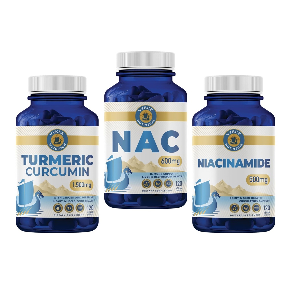Vykee Nutrition Inflammation & Recovery Bundle – Turmeric, NAC & Niacinamide | Supports Joint Health, Detox & Cellular Support | Daily Wellness & Longevity