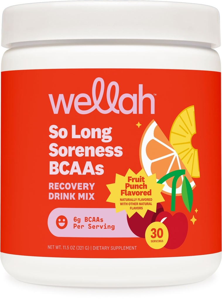 Wellah BCAAs (Fruit Punch Flavored) 30 Servings - BCAA Powder with Hydration Complex