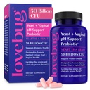 Lovebug Yeast and Vaginal Probiotics for Women pH Balance & Urinary Tract, 50 Billion CFU, UTI, BV, Odor Support with Lactobacillus, Bifidobacterium, Digestive & Vaginal Health Supplement 60 Capsules