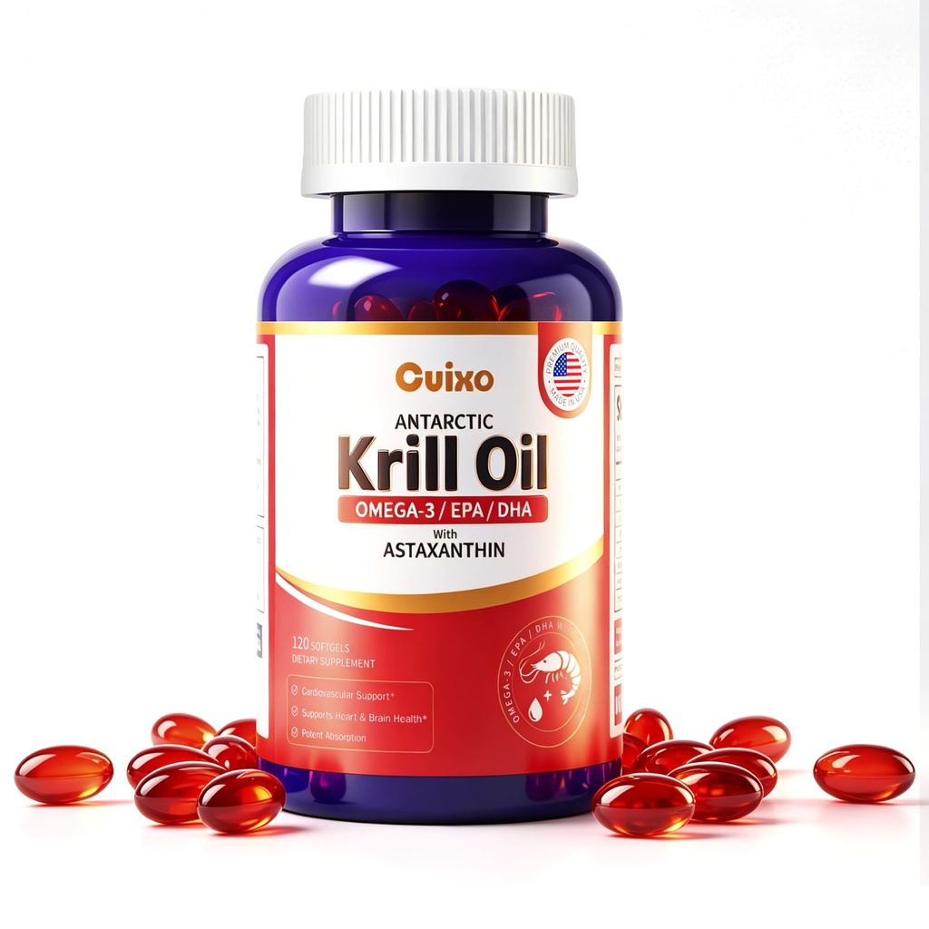 Antarctic Krill Oil 1000mg Softgels – Omega 3 EPA DHA with Astaxanthin & Phospholipids – No Fishy Aftertaste – Supports Heart, Brain & Joint Health –Gluten Free – 120 Softgels