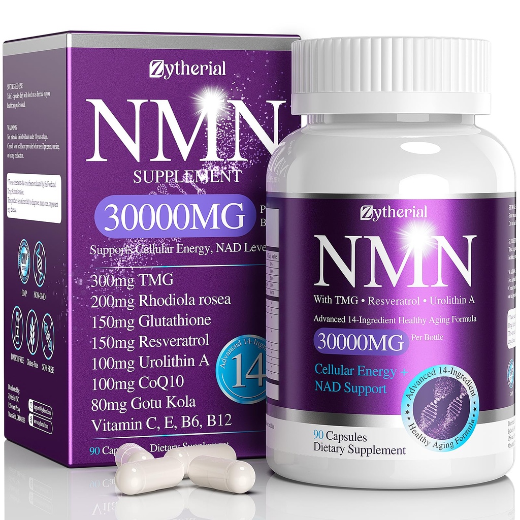 NMN Supplement 1000mg Per Serving, 14-in-1 with TMG, Urolithin A, Resveratrol, Glutathione, CoQ10 for Men Women, NMNH Alternative & NAD+ Supplement Precursor, Supports Energy & NAD+ Level, 90 Count