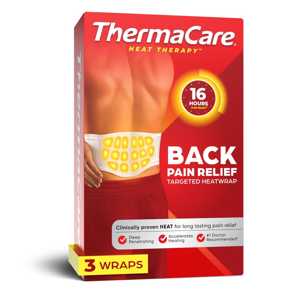 ThermaCare Advanced Back & Hip Heat Wraps for Lower Back Pain Relief - Heating Pads with 16-Hour Heat Therapy - Adhesive Heat Wraps for Muscle & Joint Pain, Flexible Fit Design - 3 Count