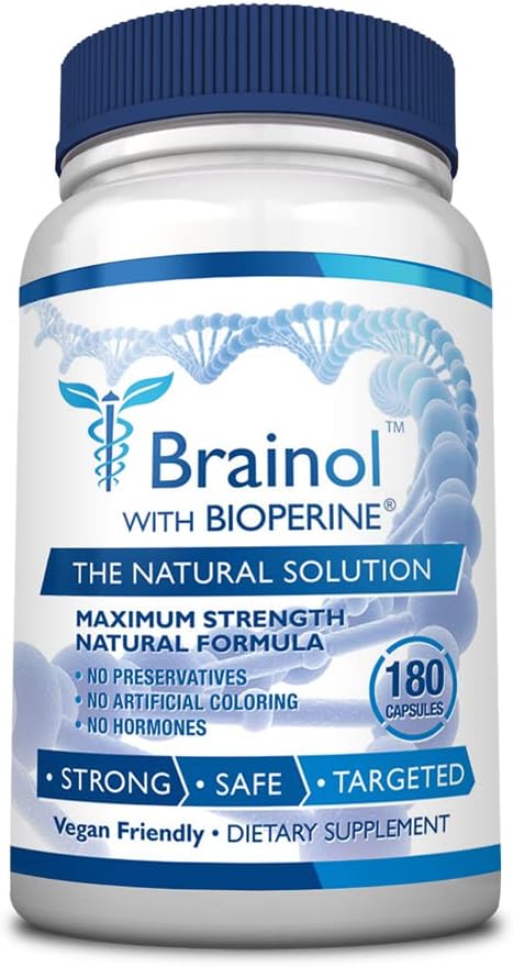 Brainol - The Smartest Choice for a Brain Boosting Nootropic - שיפור ביצועים נפשיים, פוקוס וקלרנס - עם DMAE, Huperzine A, BioPerine - טבעוני-ידידותי - 180 קפסולות - 3 חודשים אספקה