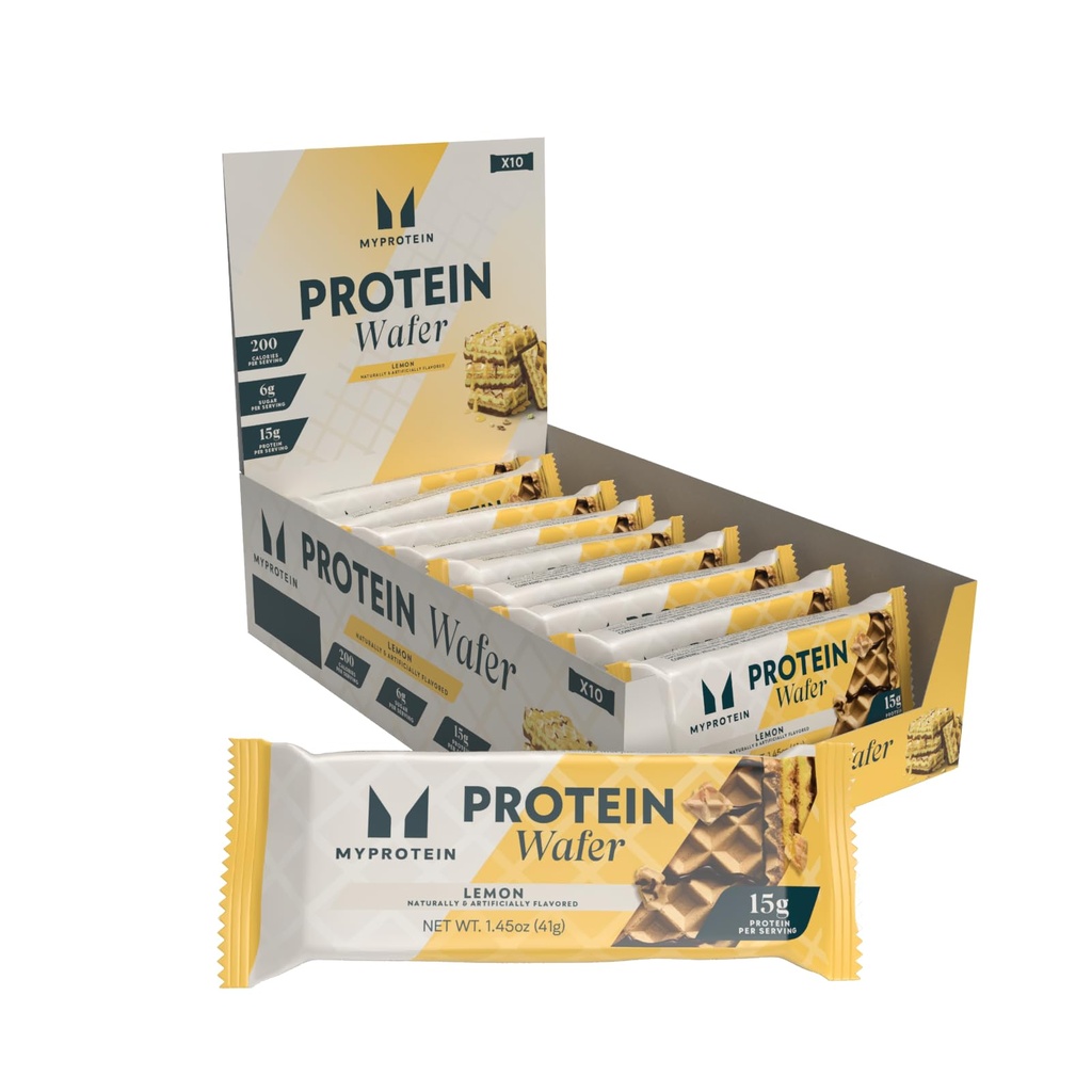 Myprotein Crispy Protein Wafers | 15g Protein | Box of 10 | Lemon | High Protein Snack Bar | Milk & Whey Isolate | Low Sugar
