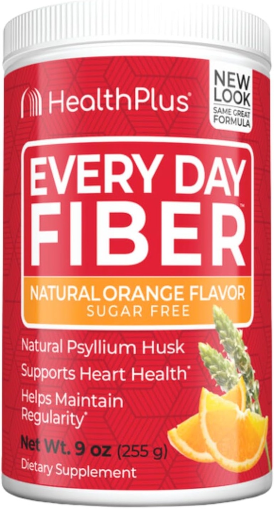 Hälsa Plus varje dag Fiber Digestive Support | Inga konstgjorda smaker | Daglig fiber för toxin Elimination för att minska uppblåsthet | Psyllium Husk | Orange smak | 9 Ounces, 36 portioner.