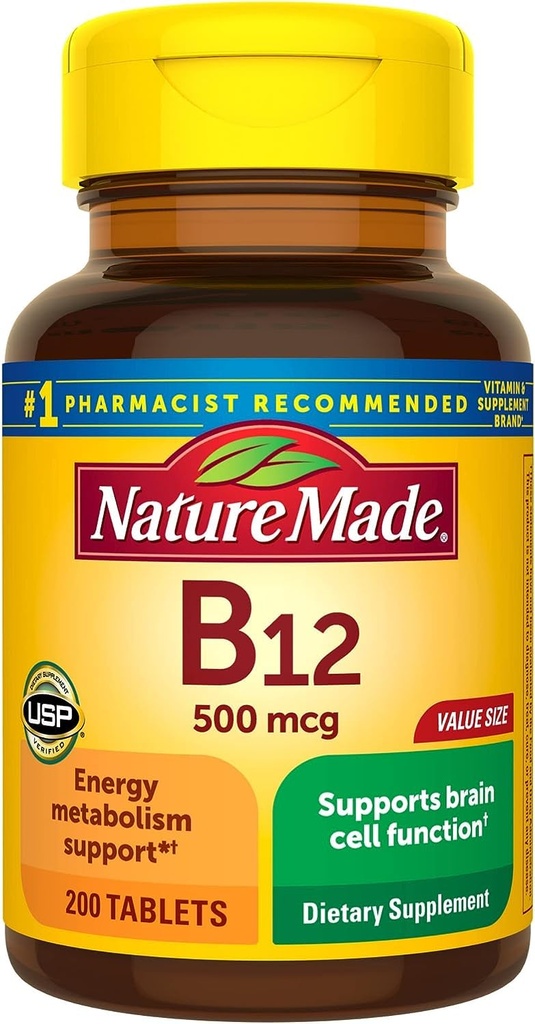 Nature Made Vitamin B12 500 mcg. Tablets Value Size 200 Ct - Pack of 2
