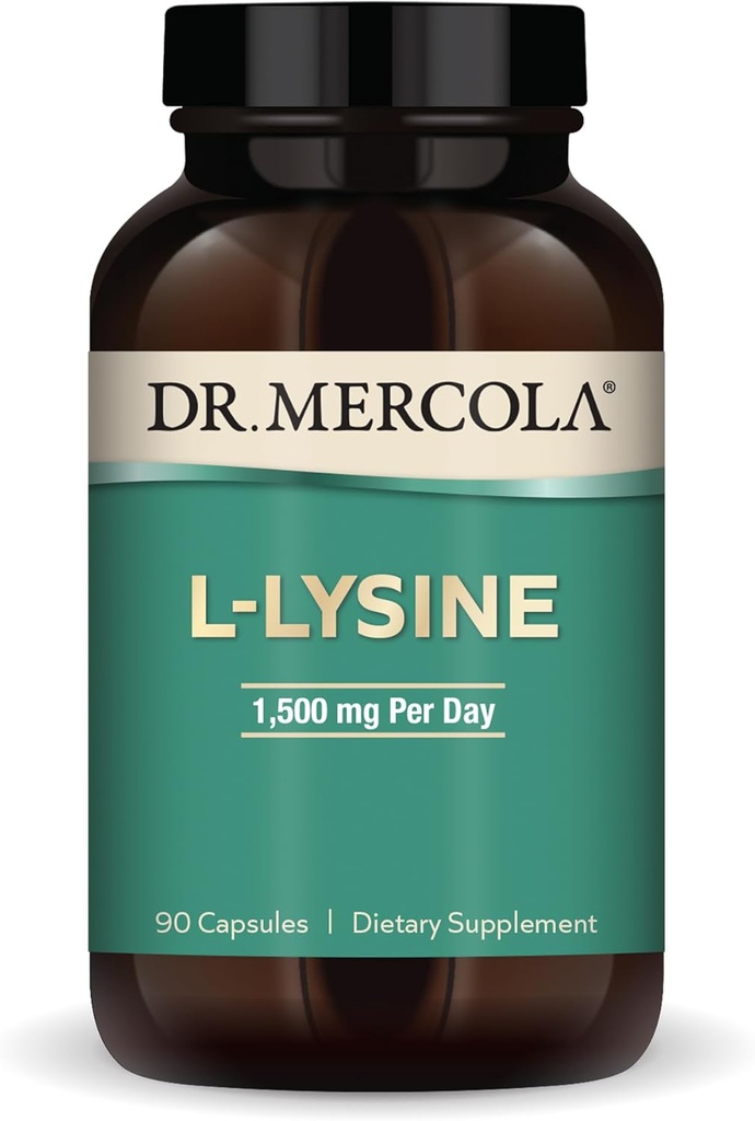 Δρ. Mercola L-Lysine, 90 Κάψουλες 1500 mg L-Lysine, Μη ΓΤΟ, Χωρίς γλουτένη, Χωρίς σόγια