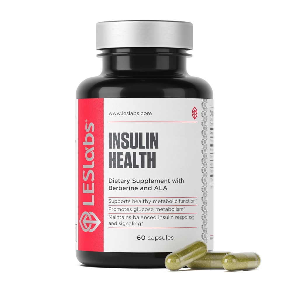 LES Labs Insulin Health Metabolic Health and Support, Lipid & Carbohydrate Metabolism Berberine, Chromium, Olive Leaf, Alpha Lipoic Acid & Vanadium Non-GMO Supplement 60 Capsules