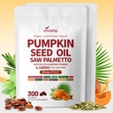 VivoNu Pumpkin Seed Oil with Saw Palmetto Capsules | 4500mg | 300 Count| 33 in 1 Vitamin C D3 B12 E A, Castor, Zinc, Biotin, Iron, Peppermint | Hair Growth & DHT Blocker for Women Men (600count/2Bags)