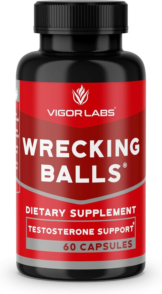 Vigor Labs Wrecking Balls (60 kapsula), zure gorputzak hormona esentzialen ekoizpen naturala onartzen du Fuller Drive, Male Vitality eta Stamina areagotuei laguntzeko. (Estatu Batuetan egina)
