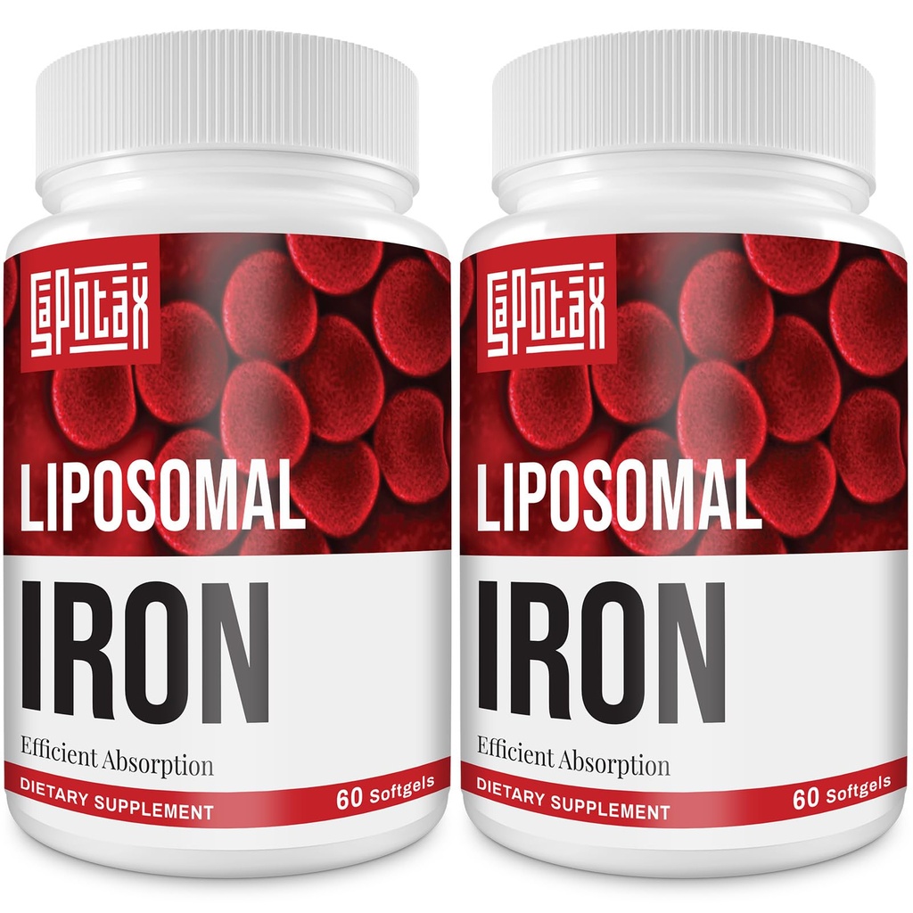 Liposomal Fe Iron Supplement for Women, 65 mg Iron Supplement with Folic Acid & Vitamin B12 for Men, Daily Blood & Energy Support for Adults Iron Deficiency 60 Softgels (2 Bottle)