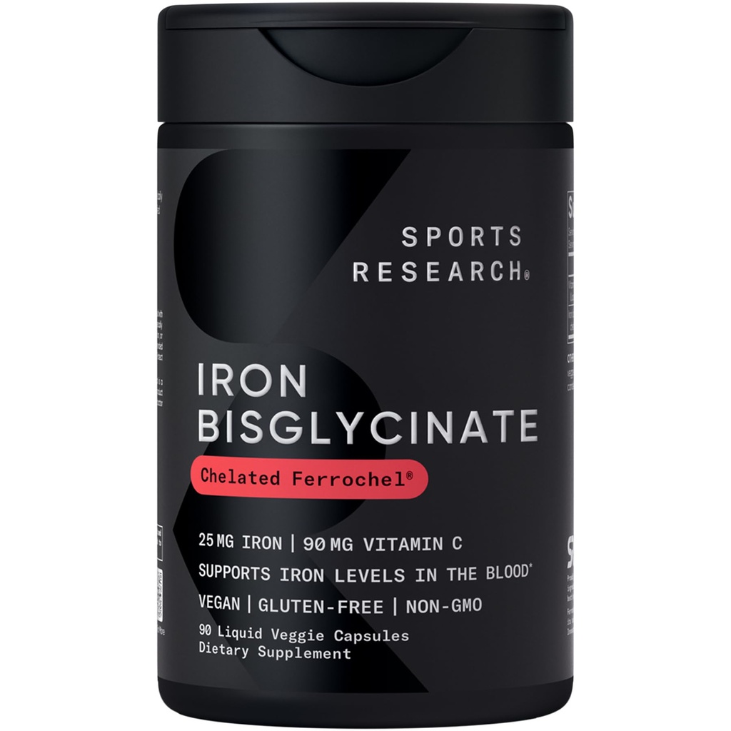 Sports Research® Iron with Vitamin C - High Absorption Iron with Vitamin C - Gentle on Stomach Iron Supplement, Non-GMO - Vegan · Gluten Free, 90 Liquid Veggie Capsules