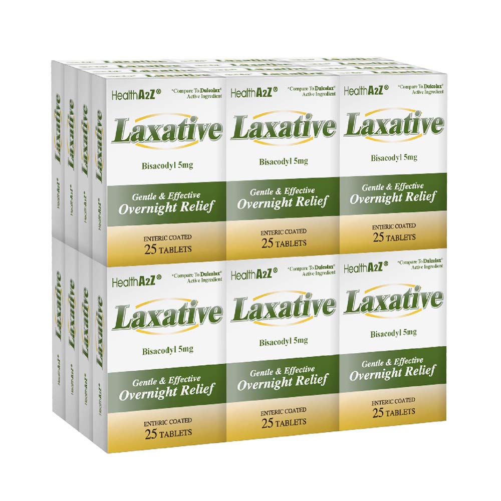 HealthA2Z Laxative, Bisacodyl 5mg, Compare to Dulcolax Active Ingredient, 24 Packs of 25 Tablets( 600 Tablets Total)Enteric Coated, Value Package