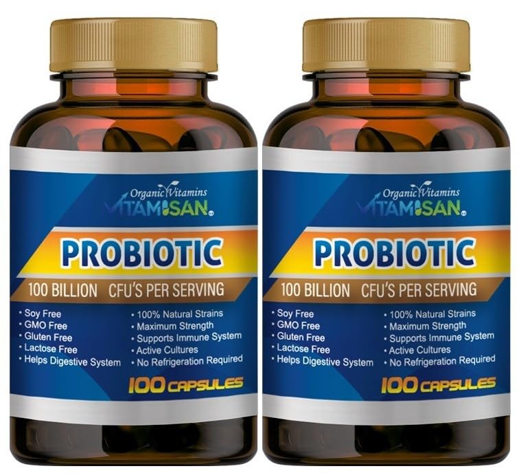 Probiotic, 2 Pack,100 Billion CFUs, 200 Capsules.