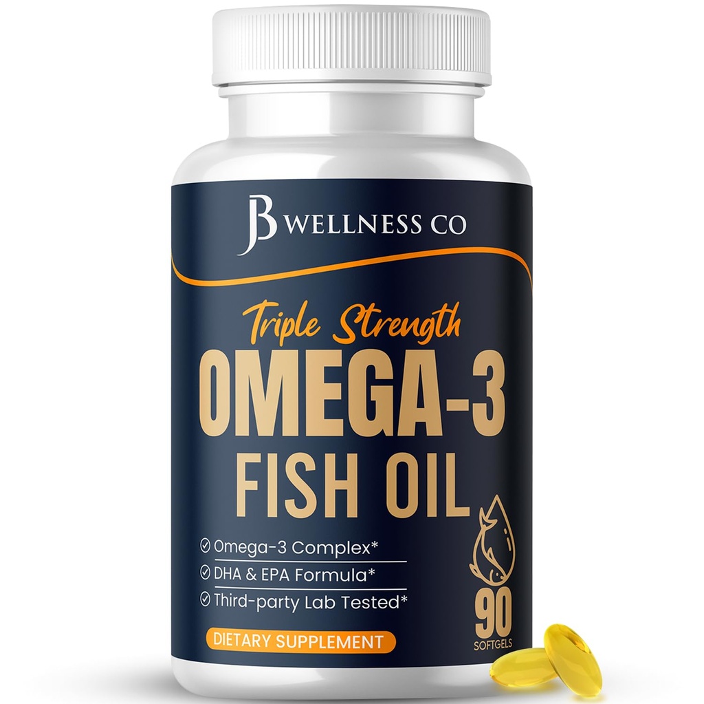 Triple Strength Omega 3 Fish Oil 3750 mg - EPA & DHA - Over 3000mg Omega-3 Fatty Acids - 1350mg EPA + 900mg DHA - Best Essential Fatty Acids, Burpless Fish Oil - 90 Count