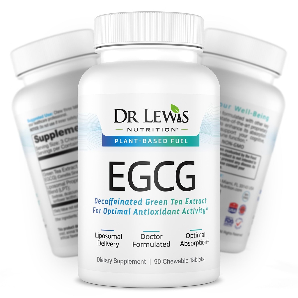 Liposomal Decaffeinated Green Tea Extract 94% EGCG Supplement with Clinically Tested Plant Based Blend for Heart, Brain Support & Overall Well Being - Gluten-Free, Non-GMO - 90 Chewable Vegan Tablets