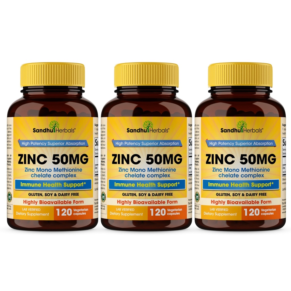 Zinc 50mg Capsules for Men and Women, 360 Count | Highly Absorbable Zinc Supplements for Immune System Support | Zink 50 mg Mono Methionine Chelated Complex |Helps with Skin Health & Overall Immunity