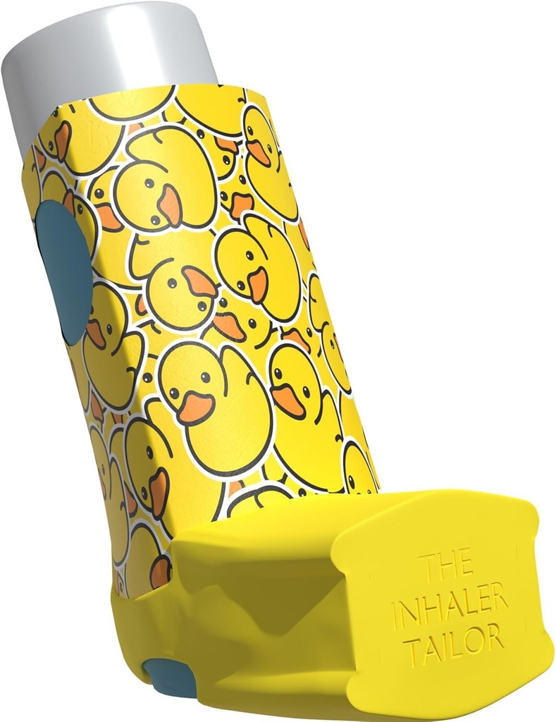 Inhaler Holder Sleeve - for Ventolin & Shorter Style Inhaler - Leather - Adults & Kids Asthma Inhaler Case with Eyelet for Keychain/Lanyard - Handmade (Shorter, Rubber Ducks)