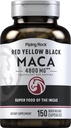 Piping Rock Maca Raízes Cápsulas □ 4800mg □ 150 comprimidos em pó para mulheres e homens □ Vermelho, Amarelo e Preto □ Não-GMO, Suplemento sem glúten