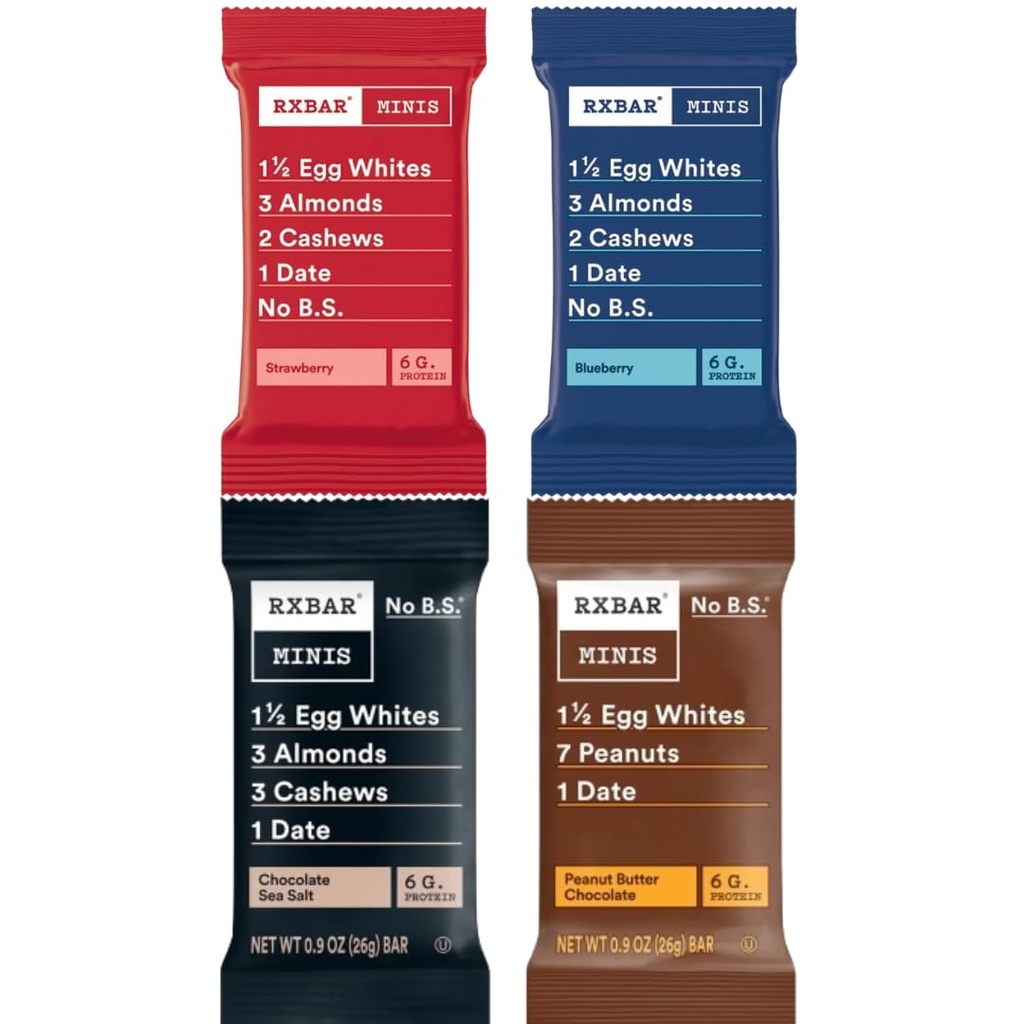 RXBAR Minis Protein Bar Variety Pack, 20 Count Mini Snack Bars, Blueberry, Strawberry, Chocolate Sea Salt & Peanut Butter Chocolate Flavors, Individually Wrapped Protein Snacks for Travel, Workouts & Everyday Snacking