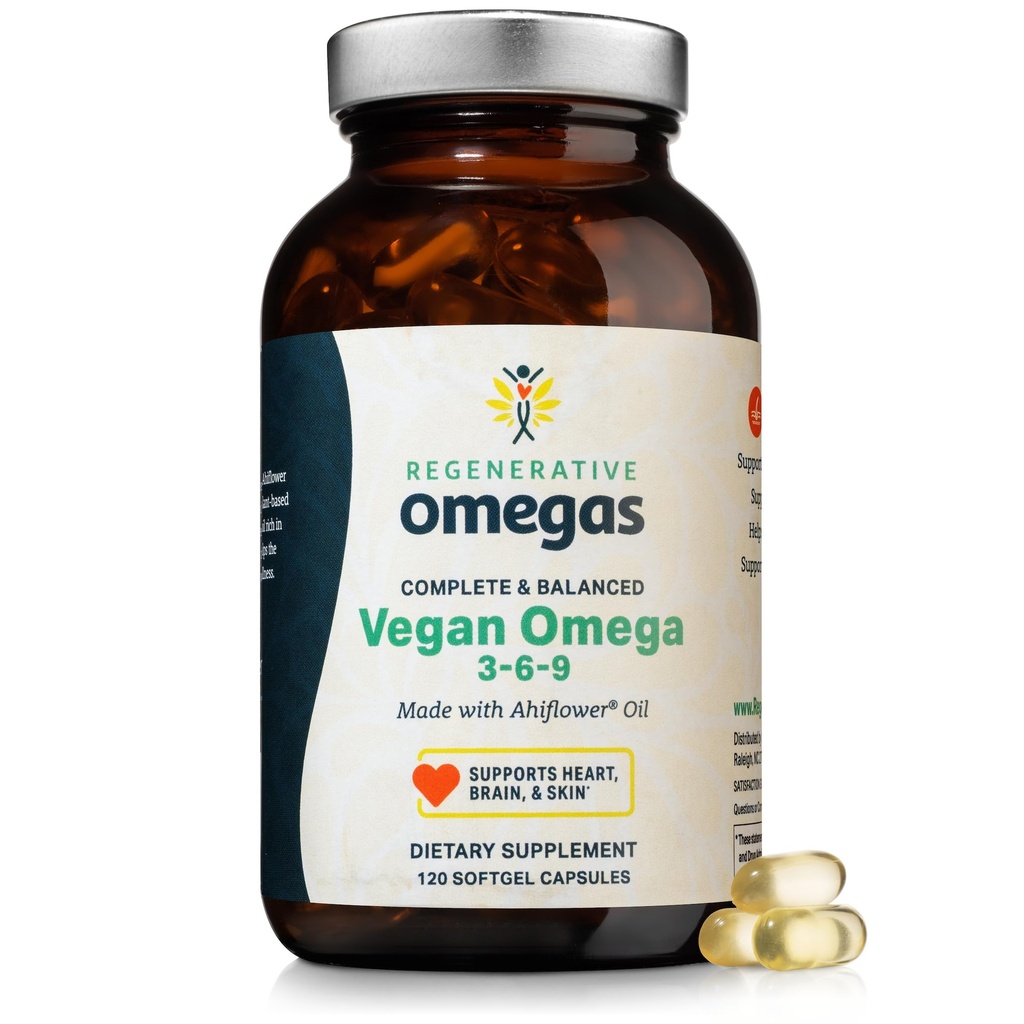 Ahiflower Oil 120 Softgels - Complete and Balanced Omega 3-6-9 Essential Fatty Acids - Plant Based No Fish Source of Vegan Healthy Fats