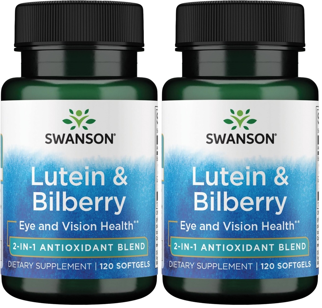 Swanson Standardized Lutein & Bilberry - Natural Supplement Promoting Eye Sight & Eye Health - Formula to Help Reduce Eye Fatigue & Strain - (120 Softgels) (Pack of 2)