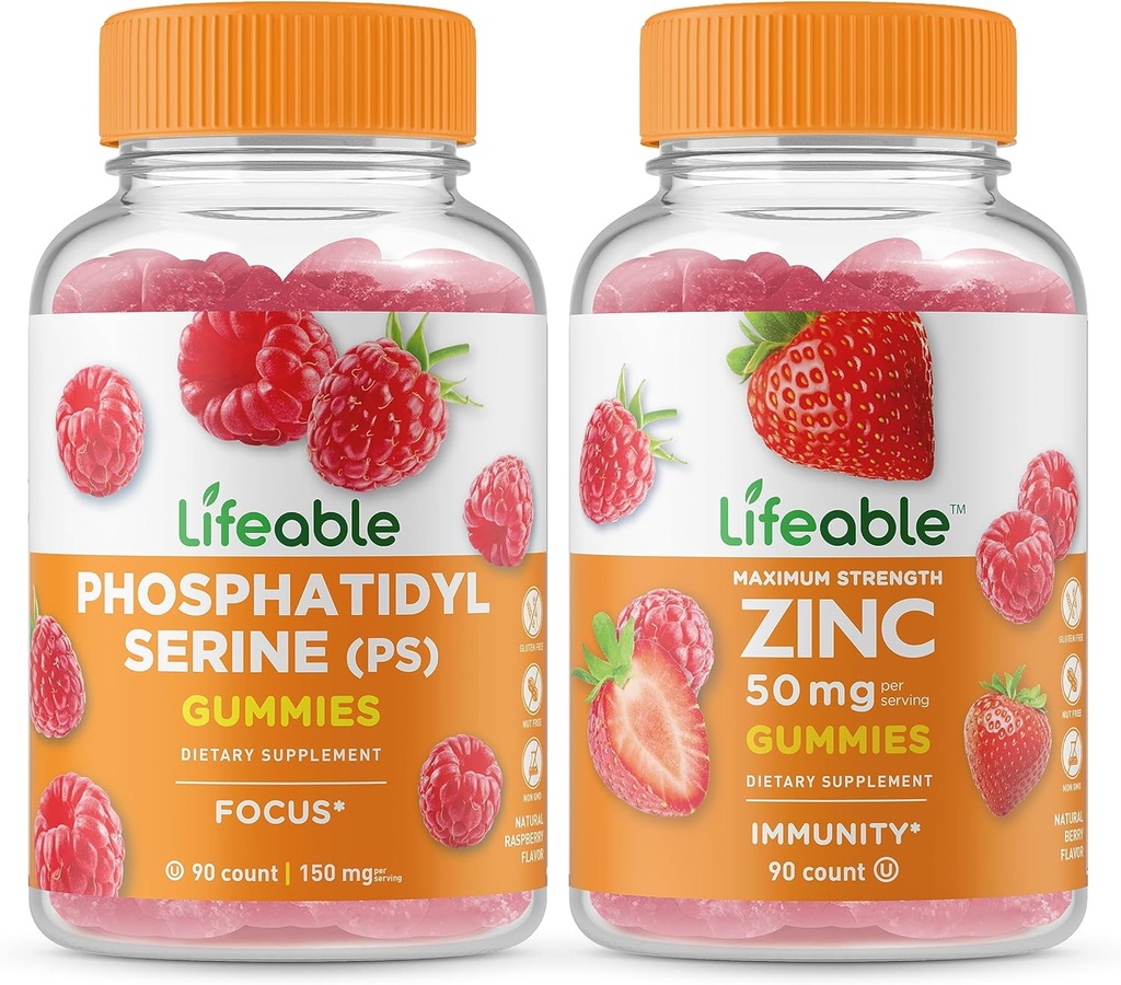 Lebensfähiges Phosphatidylserin (PS) + Zink 50mg, Gummies Bundle - Große Verkostung, Vitamin-Ergänzung, Glutenfrei, GMO frei, Kaugummi