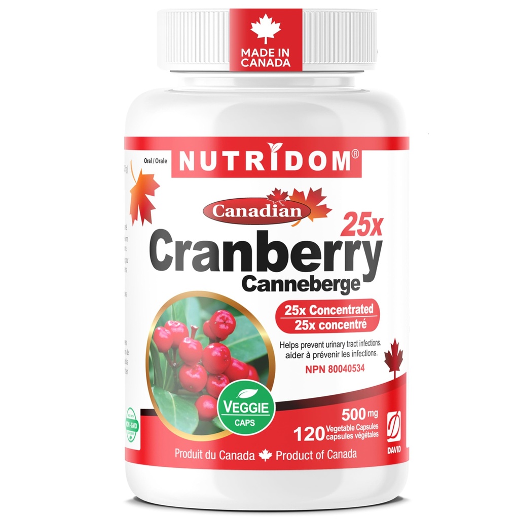Nutridom Canadian Cranberry 25x, 500mg (12,500mg QCE), Non-GMO, Vegan, Gluten Free, Dairy Free, Soy Free (120 Count)
