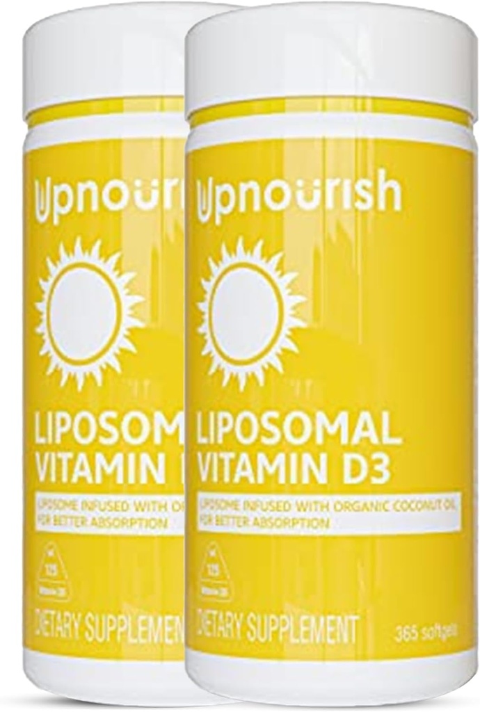 UpNish 2 balenie - Lipozomálny vitamín D 5000 IU 730 mäkkých gélov, cholekalciferol Vitamín D3 s prírodným kokosovým olejom, VIT D3 doplnok